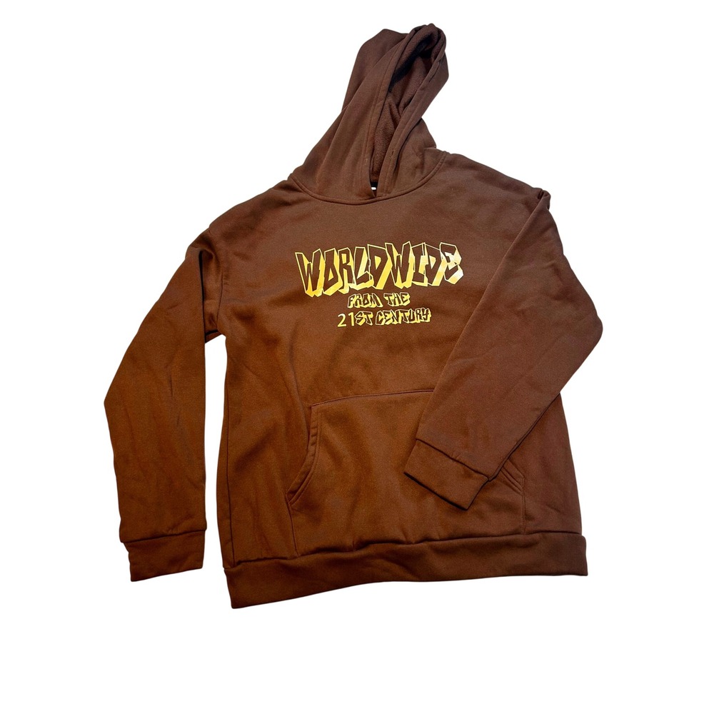 Worldwide From The 21st Century Brown Graphic Hoodie Dragon Globe Mens Large